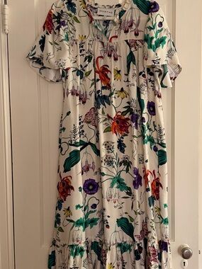 Munthe Cream Floral Midi Dress with Multicolor Bloom Print